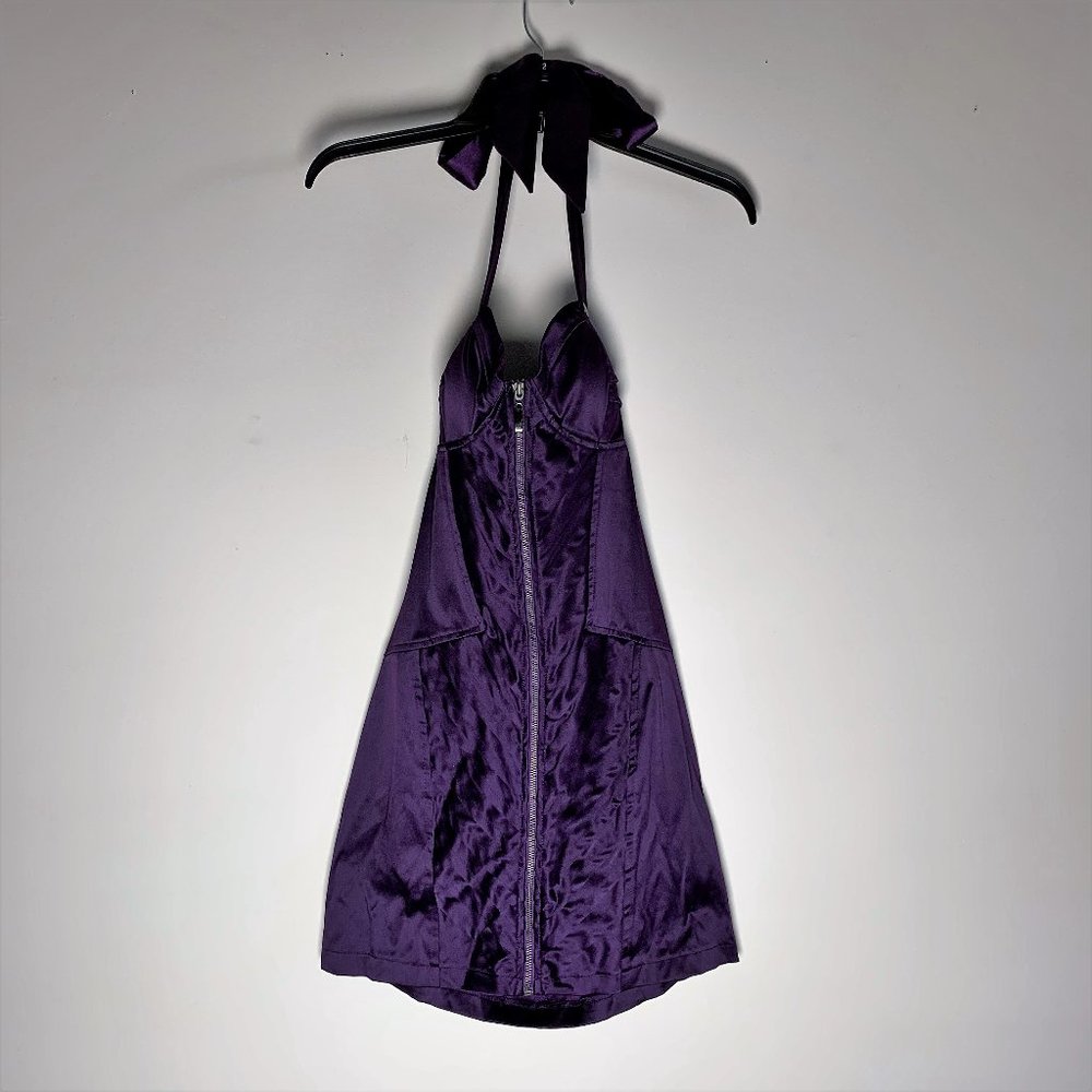 LVLX Halter Neck Mini Dress Purple Satin Zip M
